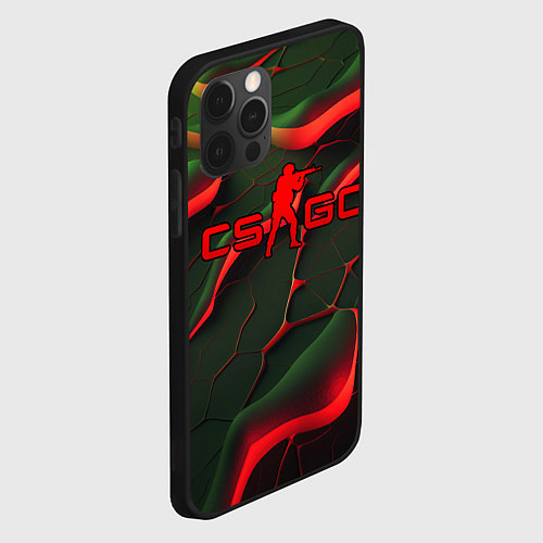 Чехол iPhone 12 Pro Max CSGO red green texture / 3D-Черный – фото 2