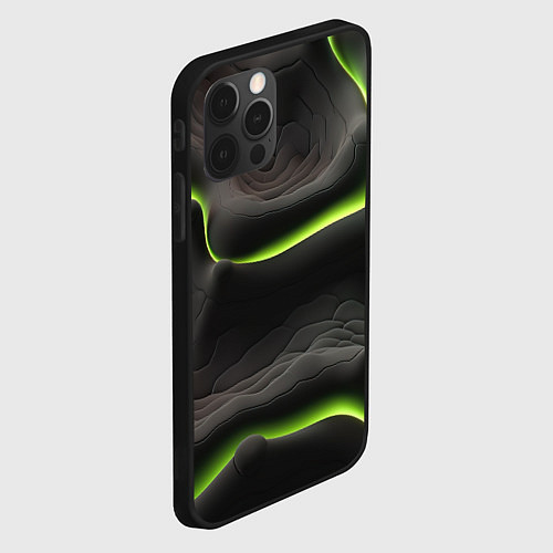Чехол iPhone 12 Pro Max Green black texture / 3D-Черный – фото 2