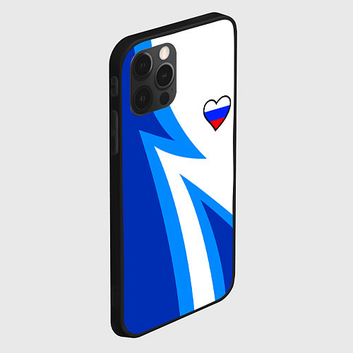 Чехол iPhone 12 Pro Max Флаг России в сердечке - синий / 3D-Черный – фото 2