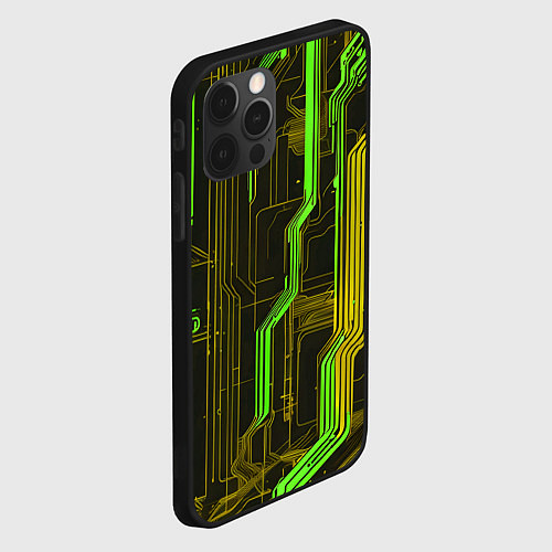 Чехол iPhone 12 Pro Max Кибер схема зелёная / 3D-Черный – фото 2