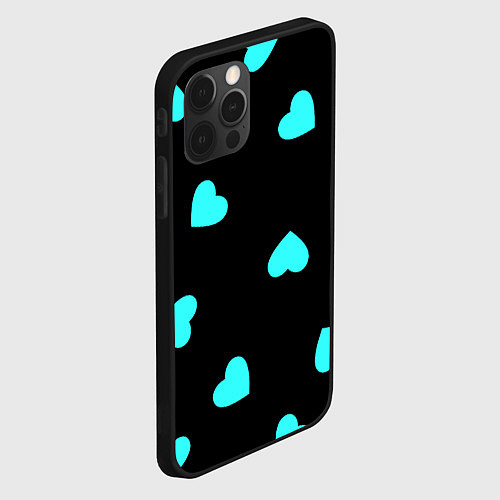 Чехол iPhone 12 Pro Max С голубыми сердечками на черном / 3D-Черный – фото 2