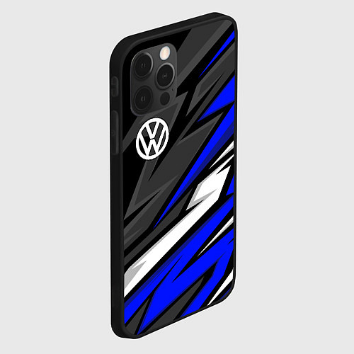 Чехол iPhone 12 Pro Max Volkswagen - Синяя абстракция / 3D-Черный – фото 2