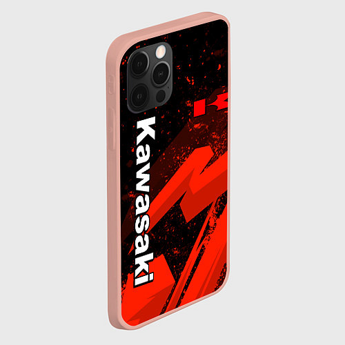 Чехол iPhone 12 Pro Max Кавасаки - красные брызги / 3D-Светло-розовый – фото 2