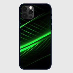 Чехол iPhone 12 Pro Max Зеленые полосы на черном фоне