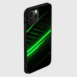 Чехол для iPhone 12 Pro Max Зеленые полосы на черном фоне, цвет: 3D-черный — фото 2