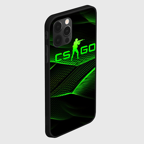 Чехол iPhone 12 Pro Max CSGO green abstract lines / 3D-Черный – фото 2