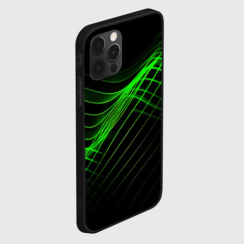 Чехол iPhone 12 Pro Max Зеленые яркие линии / 3D-Черный – фото 2