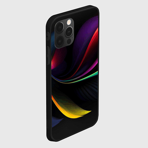 Чехол iPhone 12 Pro Max Ночная абстракция из разноцветных лучей / 3D-Черный – фото 2