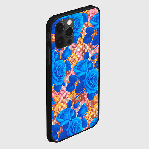 Чехол iPhone 12 Pro Max Цветочный разноцветный узор с розами / 3D-Черный – фото 2