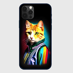 Чехол для iPhone 12 Pro Max Модный рыжий кот - неон - поп-арт, цвет: 3D-черный