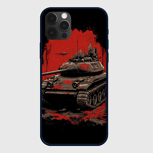 Чехол iPhone 12 Pro Max Танк т54 красный фон / 3D-Черный – фото 1