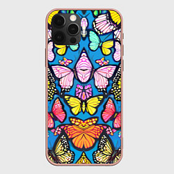 Чехол для iPhone 12 Pro Max Зеркальный паттерн из бабочек - мода, цвет: 3D-светло-розовый
