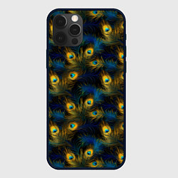 Чехол для iPhone 12 Pro Max Перья павлина на черном фоне, цвет: 3D-черный