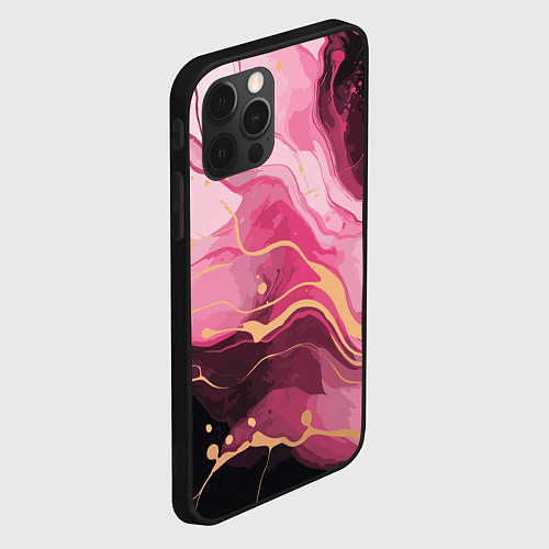 Чехол iPhone 12 Pro Max Абстрактный черно-розовый мраморный узор / 3D-Черный – фото 2