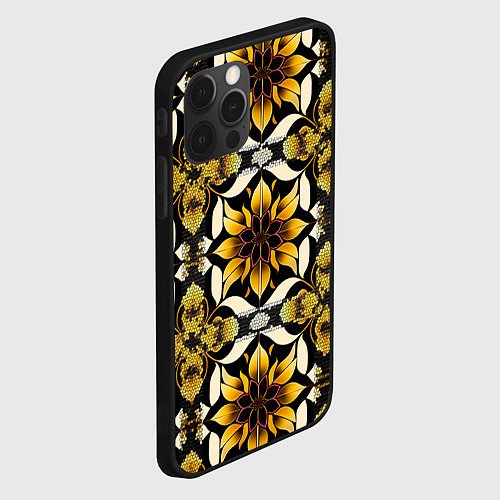 Чехол iPhone 12 Pro Max Витражная лилия узор / 3D-Черный – фото 2