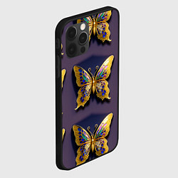 Чехол для iPhone 12 Pro Max Золотая бабочка паттерн, цвет: 3D-черный — фото 2