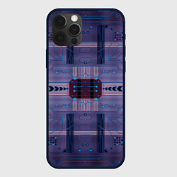 Чехол для iPhone 12 Pro Max Технический фиолетовый паттерн, цвет: 3D-черный