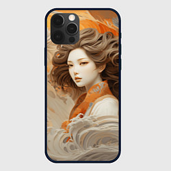Чехол для iPhone 12 Pro Max Японская девушка и волны океана, цвет: 3D-черный