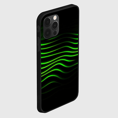 Чехол iPhone 12 Pro Max Зеленые абстрактные волны / 3D-Черный – фото 2
