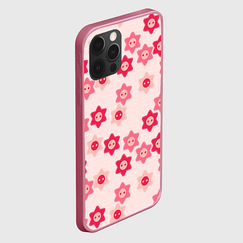 Чехол iPhone 12 Pro Max Розовые цветочные пуговицы / 3D-Малиновый – фото 2