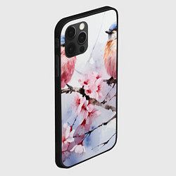 Чехол для iPhone 12 Pro Max Птицы в ветвях сакуры акварель, цвет: 3D-черный — фото 2