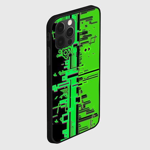 Чехол iPhone 12 Pro Max Кибер-глитч зелёный / 3D-Черный – фото 2