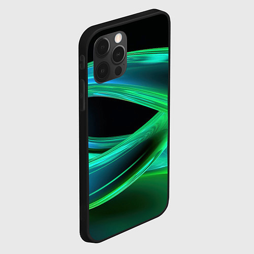 Чехол iPhone 12 Pro Max Green lines abstract / 3D-Черный – фото 2