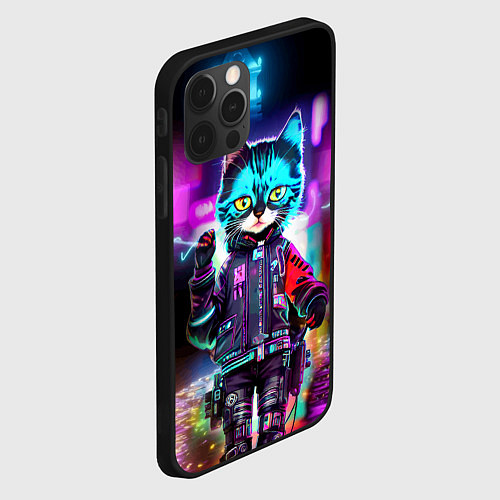 Чехол iPhone 12 Pro Max Cool kitten - cyberpunk - neon glow / 3D-Черный – фото 2