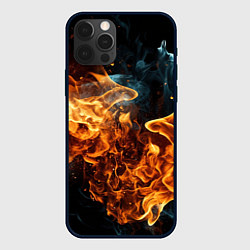 Чехол для iPhone 12 Pro Max Пламя огня фон, цвет: 3D-черный