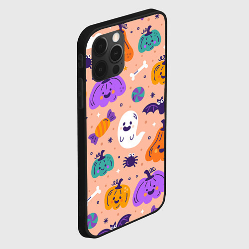 Чехол iPhone 12 Pro Max Halloween - pumpkins and ghosts / 3D-Черный – фото 2
