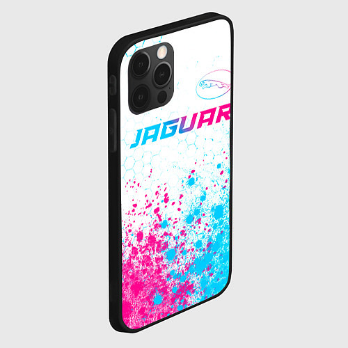 Чехол iPhone 12 Pro Max Jaguar neon gradient style: символ сверху / 3D-Черный – фото 2