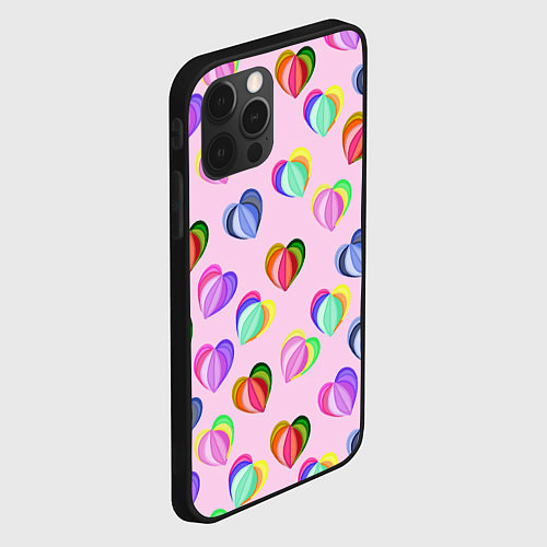 Чехол iPhone 12 Pro Max Цветные сердечки / 3D-Черный – фото 2