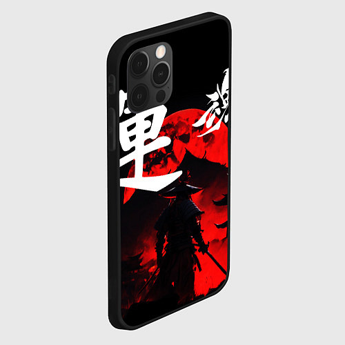 Чехол iPhone 12 Pro Max Японский самурай и красная луна / 3D-Черный – фото 2