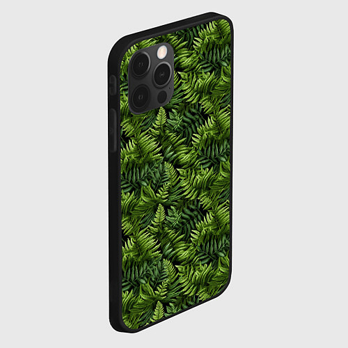 Чехол iPhone 12 Pro Max Листья папоротника паттерн / 3D-Черный – фото 2