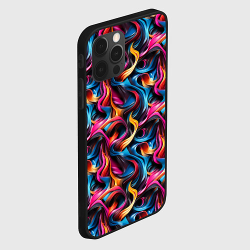 Чехол iPhone 12 Pro Max Неоновые ленты узор / 3D-Черный – фото 2
