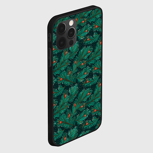 Чехол iPhone 12 Pro Max Еловые ветки паттерн / 3D-Черный – фото 2