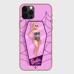 Чехол для iPhone 12 Pro Max Хэллоуин Барби в коробке на фоне паутины, цвет: 3D-светло-розовый