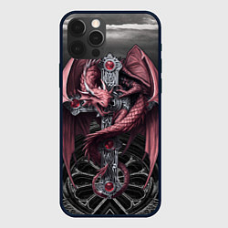 Чехол для iPhone 12 Pro Max Красный кельтский дракон на готическом кресте, цвет: 3D-черный