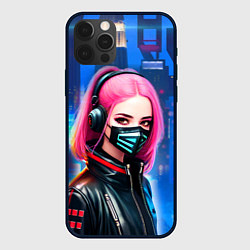 Чехол iPhone 12 Pro Max Девушка с розовыми волосами - киберпанк