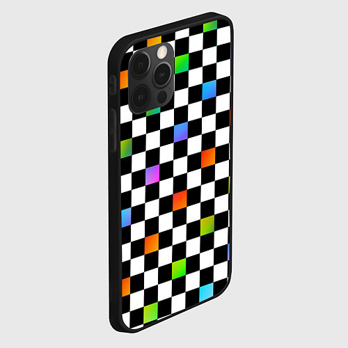 Чехол iPhone 12 Pro Max Черно-бело-радужная клетка / 3D-Черный – фото 2