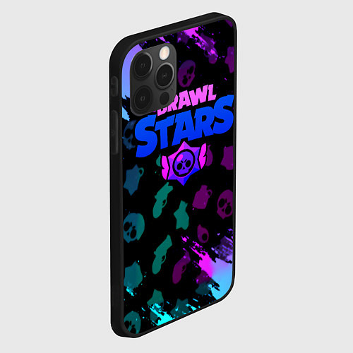 Чехол iPhone 12 Pro Max Brawl stars neon logo / 3D-Черный – фото 2