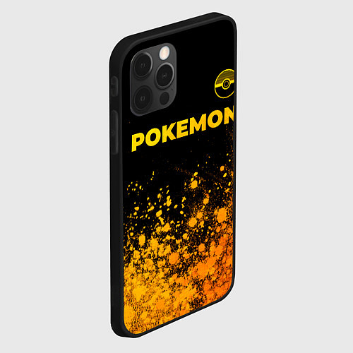 Чехол iPhone 12 Pro Max Pokemon - gold gradient: символ сверху / 3D-Черный – фото 2