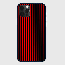Чехол для iPhone 12 Pro Max Красно-чёрный полосатый, цвет: 3D-черный