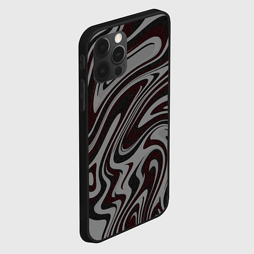 Чехол iPhone 12 Pro Max Абстракция тёмно-серый с красным / 3D-Черный – фото 2