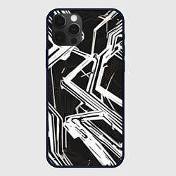 Чехол для iPhone 12 Pro Max Белые полосы на чёрном фоне, цвет: 3D-черный