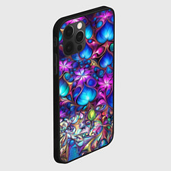 Чехол для iPhone 12 Pro Max Абстракция синие листья и фиолетовый цветы, цвет: 3D-черный — фото 2
