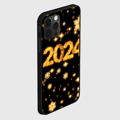 Чехол iPhone 12 Pro Max Новый 2024 год - золотые снежинки / 3D-Черный – фото 2