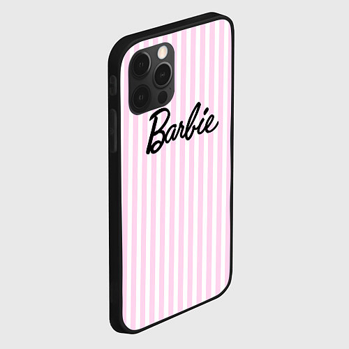 Чехол iPhone 12 Pro Max Barbie - классическая розово-белая полоска / 3D-Черный – фото 2