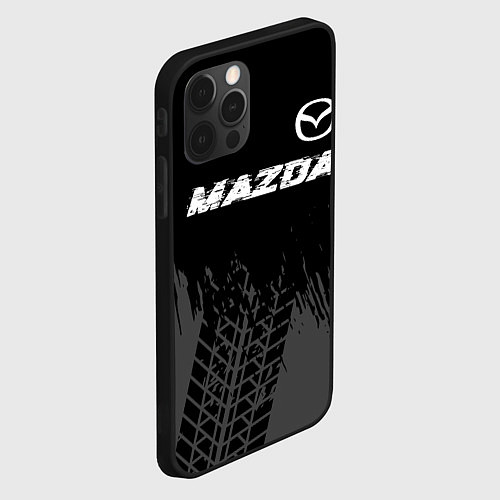 Чехол iPhone 12 Pro Max Mazda speed на темном фоне со следами шин: символ / 3D-Черный – фото 2