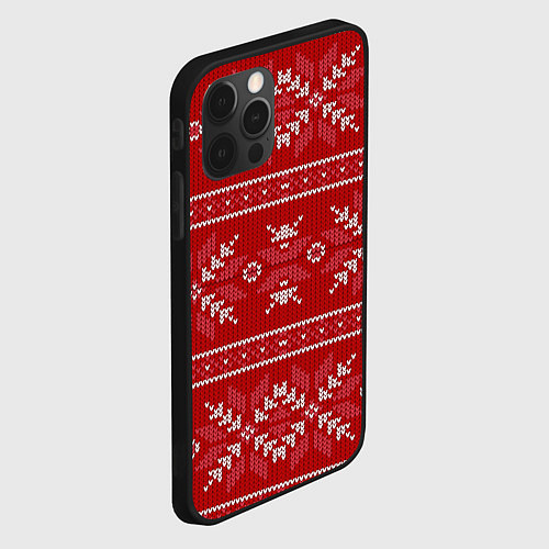 Чехол iPhone 12 Pro Max Красный вязаный узор свитера / 3D-Черный – фото 2